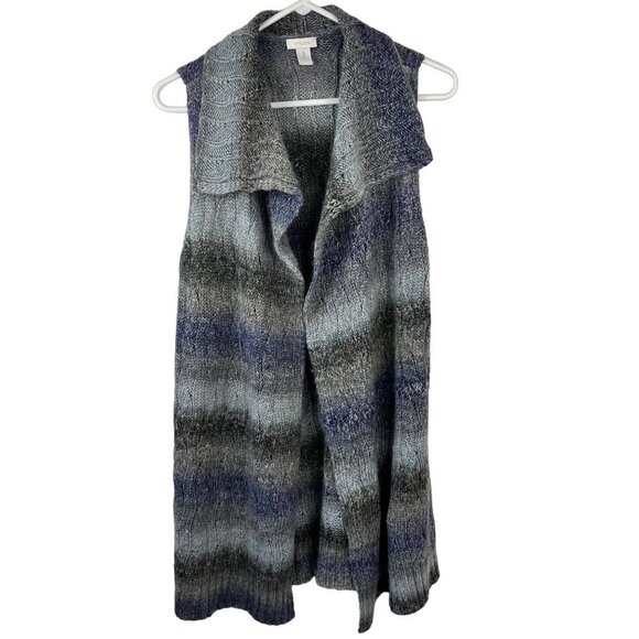 Chico's Wool Blend Open Front Sweater Vest Cardigan Striped Chico's Sz 1(US M/8) - Picture 1 of 7